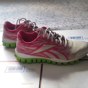 Women's Rare Reebok Sneakers Size 7 in Bright Magenta and Lime Green with Grey